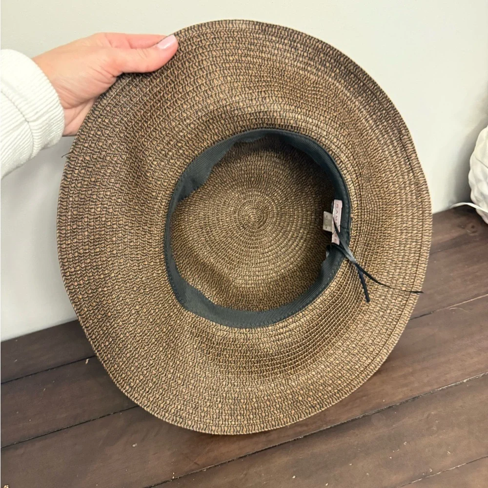 Rampage Woven Sun Hat with Black Bow – Brown/Black